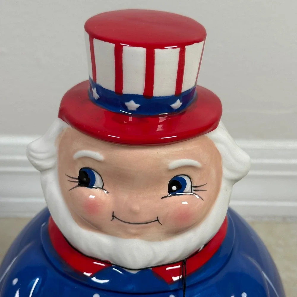 Johanna Parker Carnival Cottage Uncle Sam Cookie Jar Red White Blue Patriotic